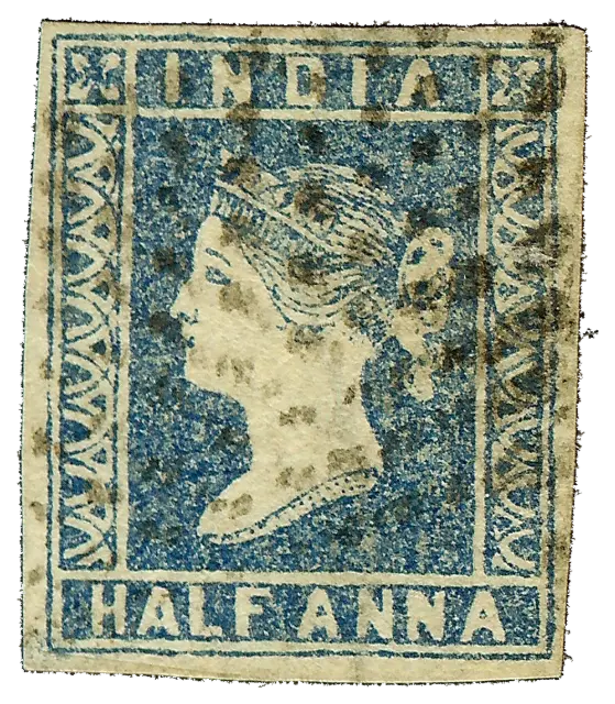Profile of Queen Victoria in blue; stamp issued by British India (East India Company), 1854