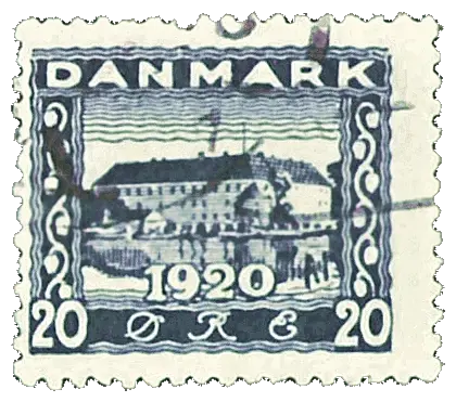 A castle by the water; stamp issued by Kingdom of Denmark, 1920