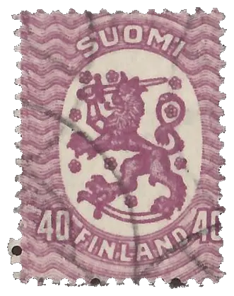 A crowned lion in an oval, lilac; stamp issued by Finland, 1917